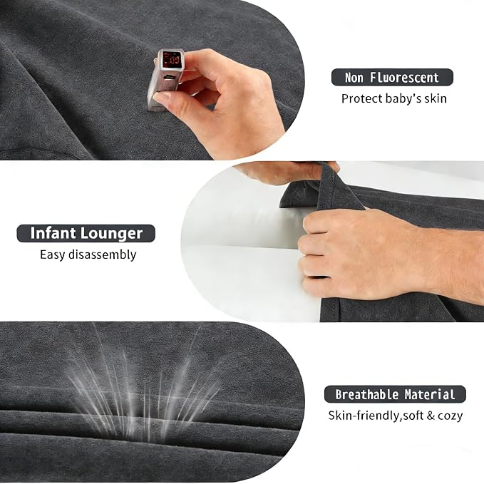 Baby Lounger 0-24 Months 100% Cotton-Snuggle Cozy Me Lounger,Soft & Breathable Baby Lounger for Newborn Play Mat,Infant Babies Essentials Gifts,Gray(Lounger Cover Included)