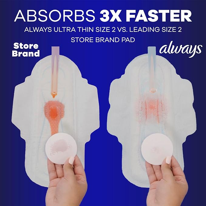Always Ultra Thin Overnight Pads, Size 5, Extra Heavy Overnight, Unscented, 92 Count (2 Packs of 46)