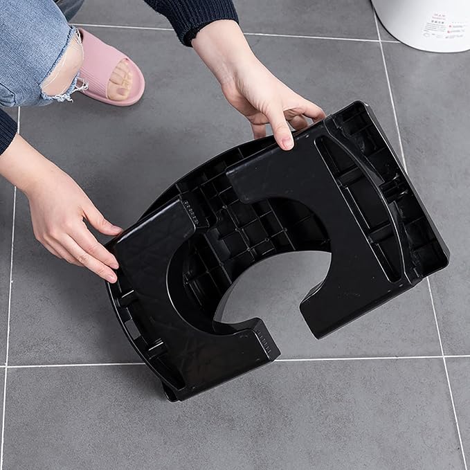 for Adult Children,Potty Training Portable Squatting Toilet Stool,Collapsible Not-Slip Toilet Stool-Black 41x25x17.5cm(16x10x7inch)