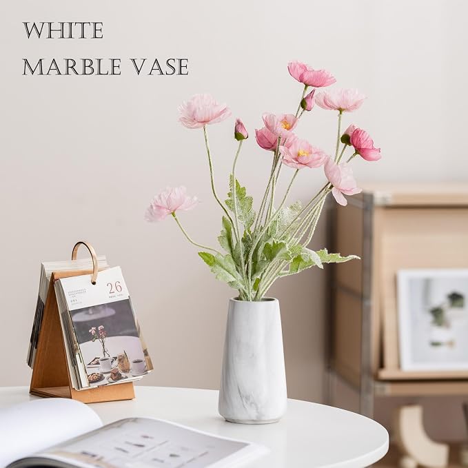 Simple Boho Ceramic Flower Vase for Home Decor (Marble White,Small) | 6'' Modern Farmhouse Vase for Flower Plant Pampas Grass, Fit for Table Shelf Centerpieces, Living Room Kitchen Wedding Gift