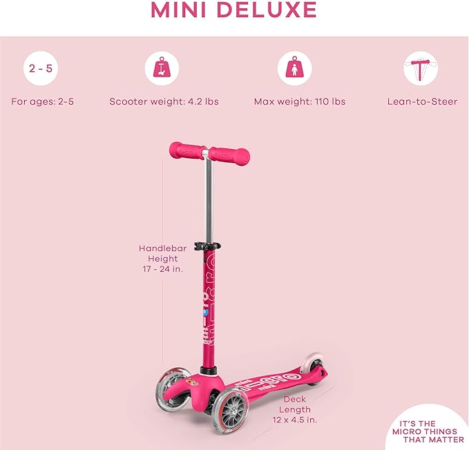 Micro Kickboard - Mini Deluxe - Three Wheeled, Lean-to-Steer Swiss-Designed Micro Scooter