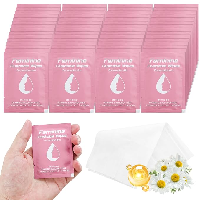 twoworld 400 Feminine Wipes Flushable Travel Individually Wrapped | Travel Wipes for Women,Feminine Care Wet Wipes Travel Size Vaginal Wipes for Adult,Girl and Homeless(Chamomile)