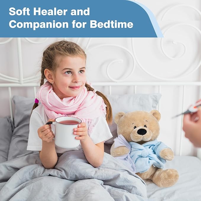 My OLi 9" Teddy Bears Cloth Bear Stuffed Animal Plush Toys Bear Dressed in Bathrobe with Soothing Towel “Get Well Soon” Sleeping Soft Toy Bedtime Gifts for Baby Kids Girls Boys，Blue
