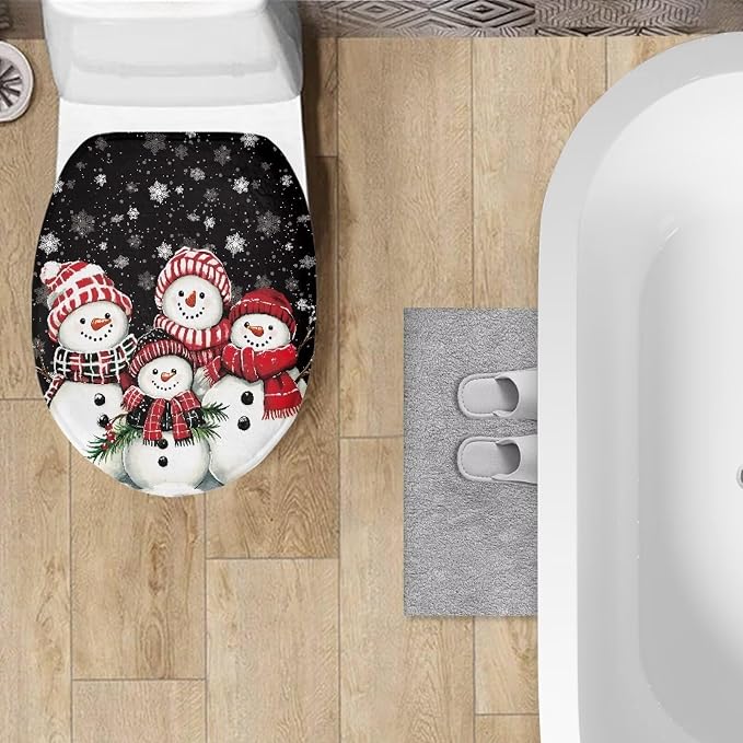 Snowman Family Toilet Seat Lid Covers Home Decor Christmas Toilet Tank Cover for Rv- Xmas Replacement Universal Fit Oval Bathroom Accessory
