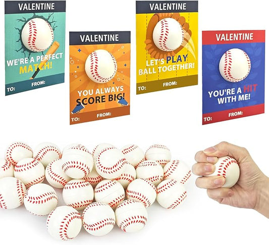Baseball Valentines Day Cards Gifts for Kids Classroom,24 Pack Mini Stress Sports Baseball Toys W/ Exchange Cards for Boys Toddlers,Valentine Goodie Bag Stuffers School Party Favors Non Candy Treats