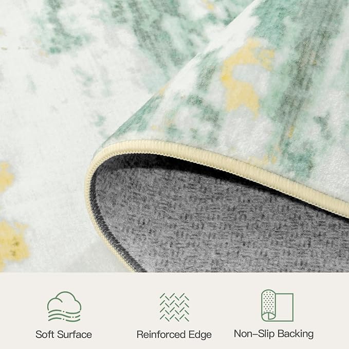 5x7 Area Rug for Living Room, Abstract Washable Non-Slip Rugs, Light Green | Soft Neutral Carpet for Bedroom, Dining Room, Home Office Nursery Indoor, Stain Resistant,Low Pile, Modern Rug