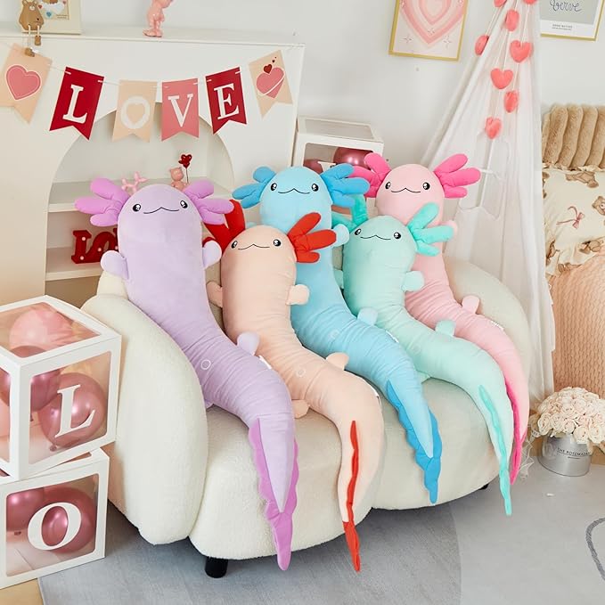 MaoGoLan Giant Axolotl Plush Body Pillow for Girls, Hot Pink Axolotl Stuffed Animal for Kids Adults, Large Salamander Plush Glow in The Dark, Holiday Birthday Christmas Valentines Gifts