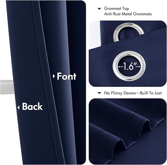 MIULEE Blackout Curtains for Bedroom 2 Panels 40 x 86 Inch Long Navy Blue | Thermal Insulated, Living Room Darkening Grommet Drapes, Noise Reducing, Light Blocking Window Treatments