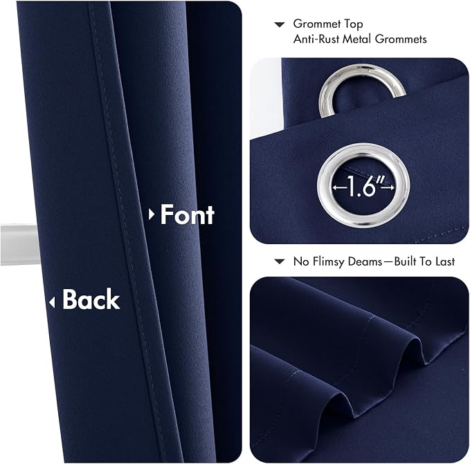 MIULEE Blackout Curtains for Bedroom 2 Panels 40 x 40 Inch Long Navy Blue | Thermal Insulated, Living Room Darkening Grommet Drapes, Noise Reducing, Light Blocking Window Treatments