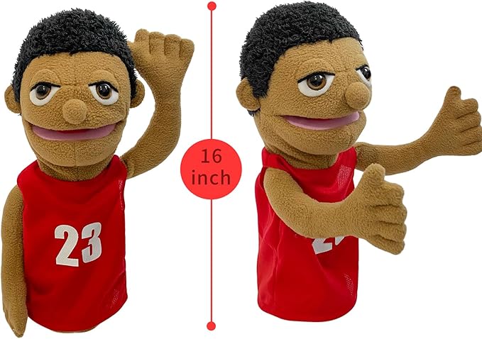 16"Puppets Entriloquist Pupp et,Hand Puppets for Kids Plush Sportsman Puppets for Adults with Removable Mouth Puppet for Kids Ages 4-8，Hand Pu ppet for Adults with Scalable Puppet Control Rod