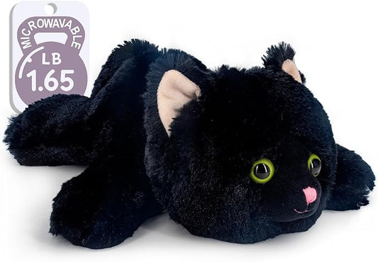 MARYSUN Microwavable Black Cat Stuffed Animal - Weighted Stuffed Animal Plush, Heating Pad, Cozy Gift for Girls|Women|Kids|Elder People