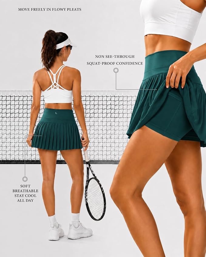 Pleated Tennis Skirt for Women with Pockets Shorts High Waisted Athletic Golf Skort for Workout Pickleball