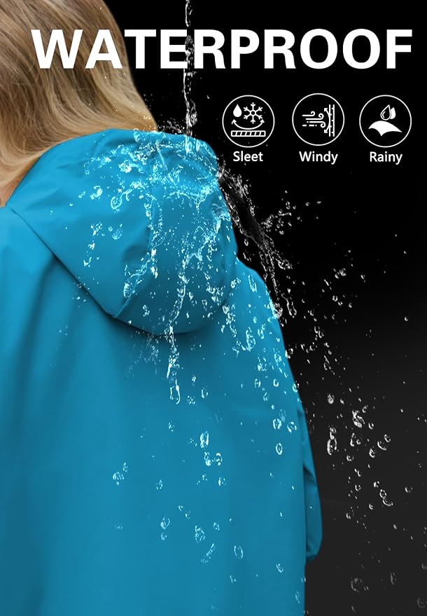 Zando Long Packable Rain Jacket Women Waterproof Raincoat with Hood | Relaxed-Fit Lightweight Windbreaker for Women; Travel Rain Coats for Commute, Hiking, Cruise, and Daily wear