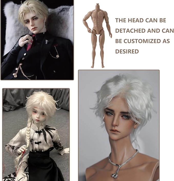 1/6 Scale Action Figure Multi Jointed Posable Male Muscular Action Figure Body with Head for Display Doll Collection, Beige