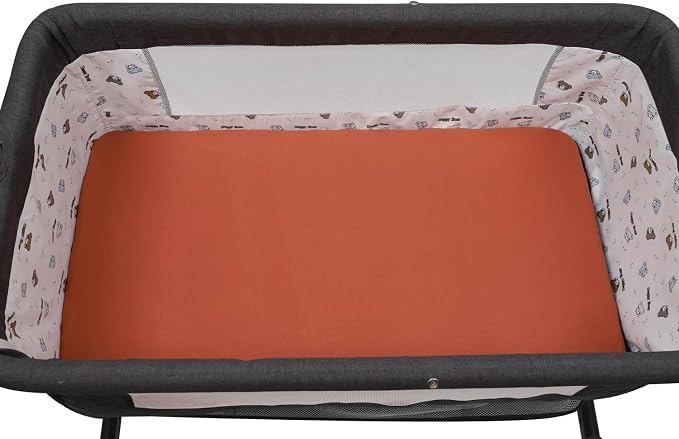 Pack n Play Sheet Stretchy Fitted Portable Mini Crib Sheets Set 2 Pack,Playard Sheets Convertible Playard Mattress Cover,Ultra Soft Jersey Material, Orange & Floral