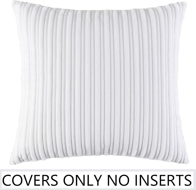 UGASA Velvet Pillow Covers Striped, Decorative Throw Cushion Case with Hidden Zipper for Home Couch/Bedroom/Car, Soft Cozy Solid Square, 1 Pack (18"x18", Pure White)