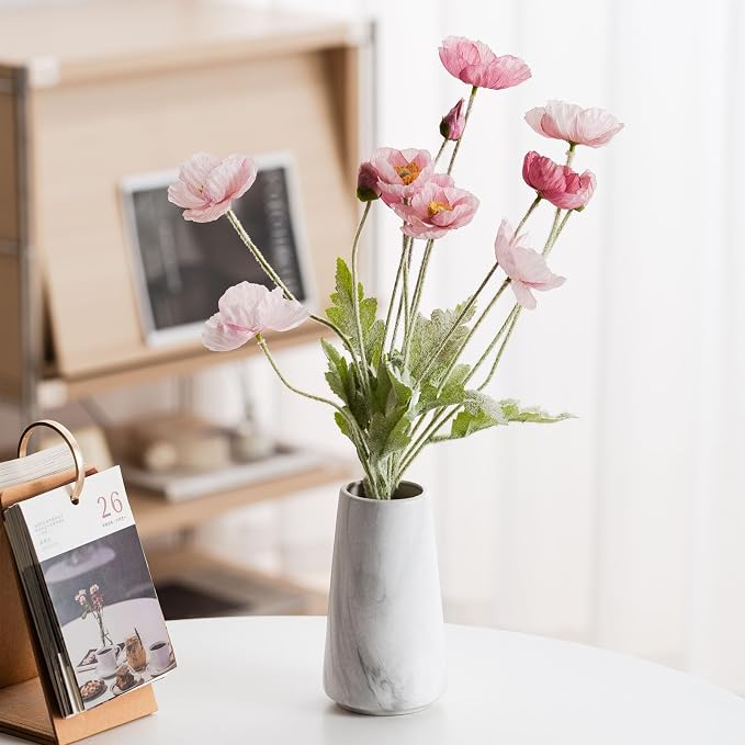 Simple Boho Ceramic Flower Vase for Home Decor (Marble White,Small) | 6'' Modern Farmhouse Vase for Flower Plant Pampas Grass, Fit for Table Shelf Centerpieces, Living Room Kitchen Wedding Gift