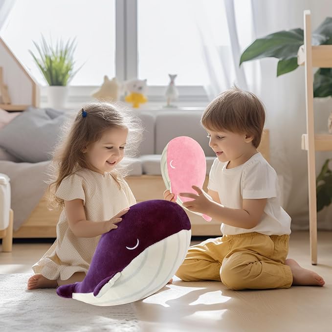 Whale Stuffed Animals Plush Pillow 4 Size Cute Soft Cotton Plushies Pillows Kawaii Blue Whale Toy Gifts for Kids Boys Girls Adults (Purple, 18 Inch)
