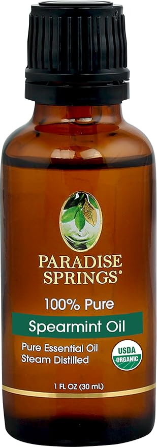 Paradise Springs Organic Spearmint Essential Oil, 100% Pure and Natural Organic Spearmint Essential Oil for Diffusers for Home Aromatherapy, Massage, Humidifiers, 1 fl oz (30ml)