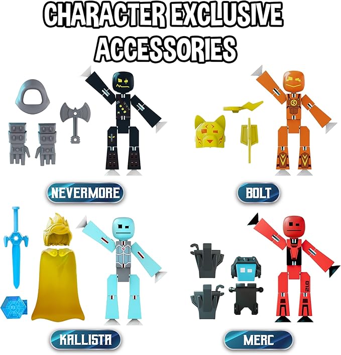 Zing StikBot Legendz Series 2 - Includes MERC, Doctor Nevermore, Bolt, Kallista - Collectible Action Figures and Accessories, Stop Motion Animation, Ages 4 and Up
