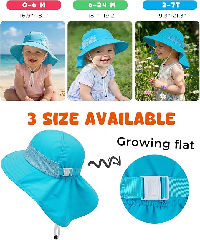 Toddler Baby Sun Hat Kids Summer Beach Essentials Adjustable Beach Hats with Bucket Wide Brim for Boys Girls Age 0-14 Years