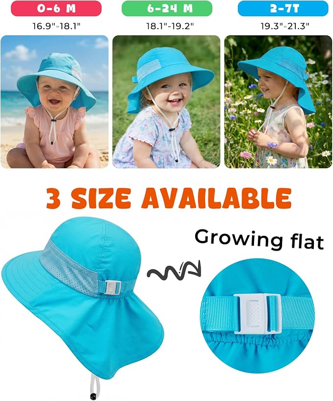 Toddler Baby Sun Hat Kids Summer Beach Essentials Adjustable Beach Hats with Bucket Wide Brim for Boys Girls Age 0-14 Years