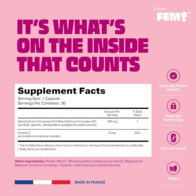 FEM Meno Menopause Supplements for Women - Non-Hormonal Menopause Relief for Hot Flashes & Night Sweats - Hormone Balance Support for Sleep, Mood & Energy - 30 Capsules