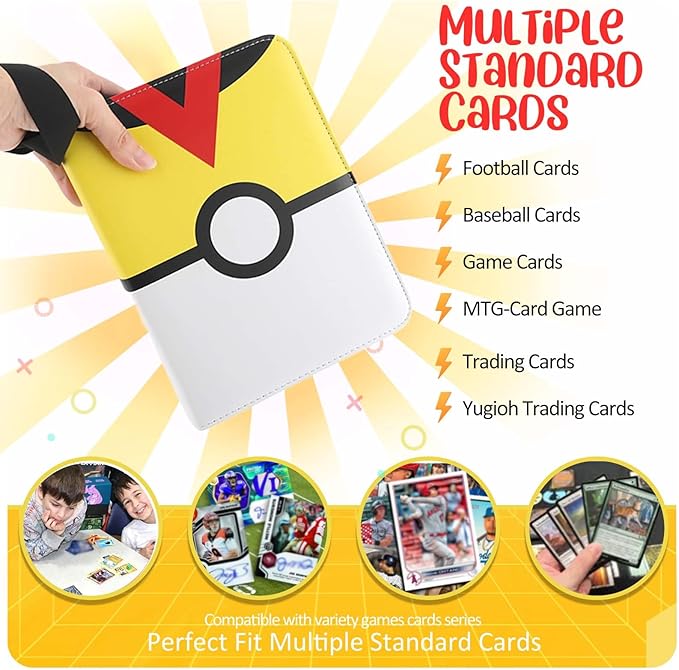 900 - Pockets Trading Card Binder with Removable 50 Sleeves, Card Collector Album with Zipper, Portable Card Holder Book Fits Sports Card, Game Card - Yellow