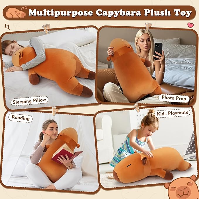 Auspicious beginning 30'' Giant Capybara Plush Stuffed Animal- Cute Capybara Plush Pillow Plushies, Large Sleeping Hugging Stuffed Animal, Cute Body Pillow Birthday Gifts for Kids Girls Boys