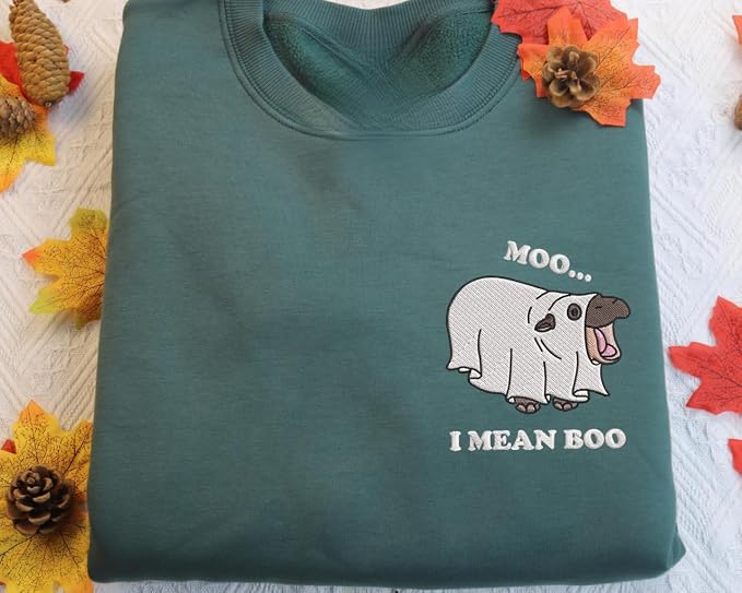 YOUNG GREEN Moo Deng Embroidered Sweatshirt Moo Deng Bouncy Pig Shirt Cute Baby Hippo Sweatshirt Gift For Moo Deng Lovers