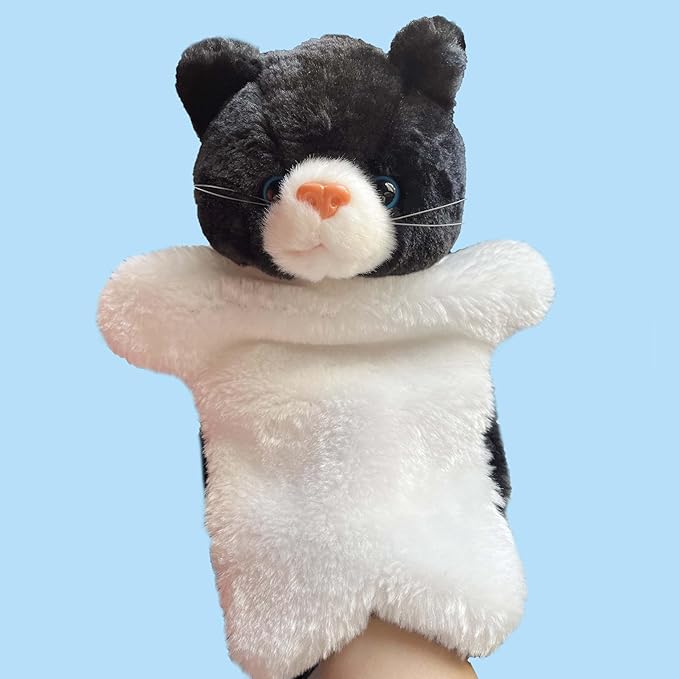 Cat Hand Puppets Kitten Plush Animal Toys Dolls for Kids Imaginative Pretend Play Storytelling Black&White