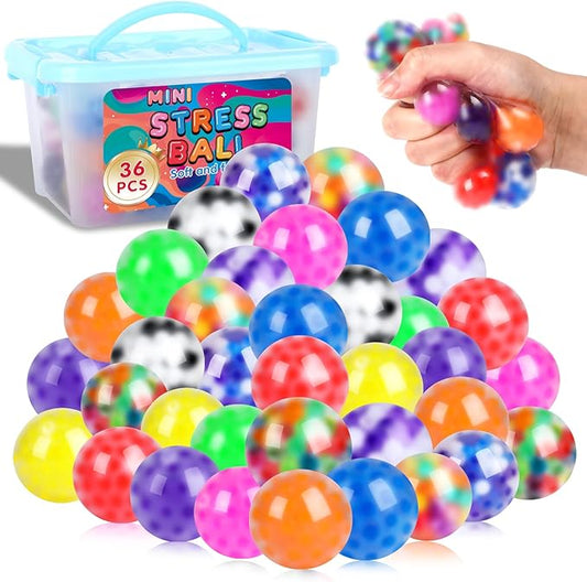 36 Pack Squishy Ball, Stress Balls Bulk for Adults, Mini Stress Balls, Anti-Anxiety and Fidget Balls to Relax, Birthday Gifts, Goodie Bag Stuffers