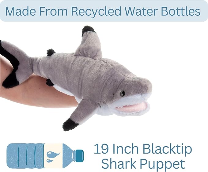 The Petting Zoo Blacktip Shark Hand Puppet Stuffed Animal Plushie, Gifts for Kids, Puppetz Animals, Shark Interactive Puppets Plush Toy 19 Inches