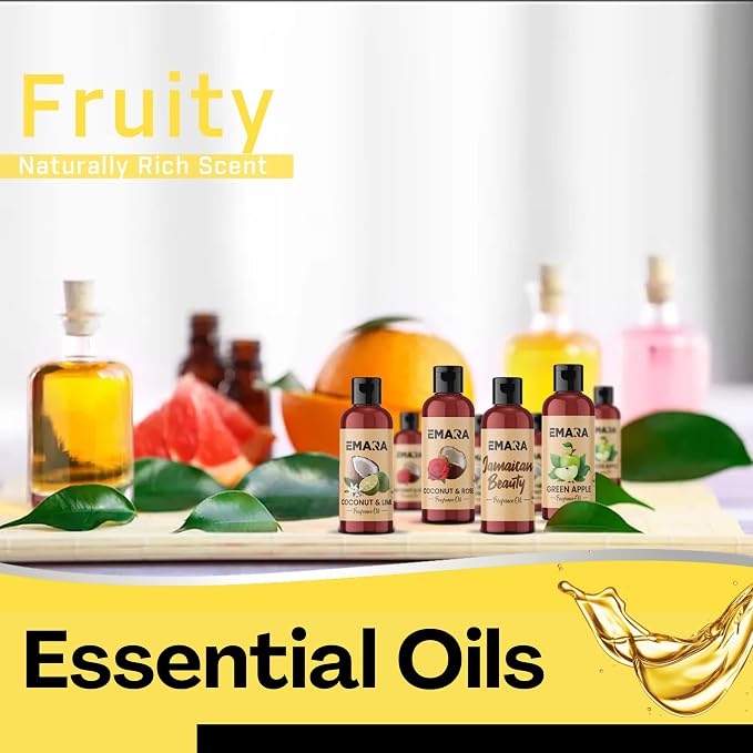 EMARA All Natural Fruity Coconut & Lime Essential Oil for Diffusers, Skin Care, Aromatherapy Fragrance Oil, Organic Therapeutic Grade 4 fl oz