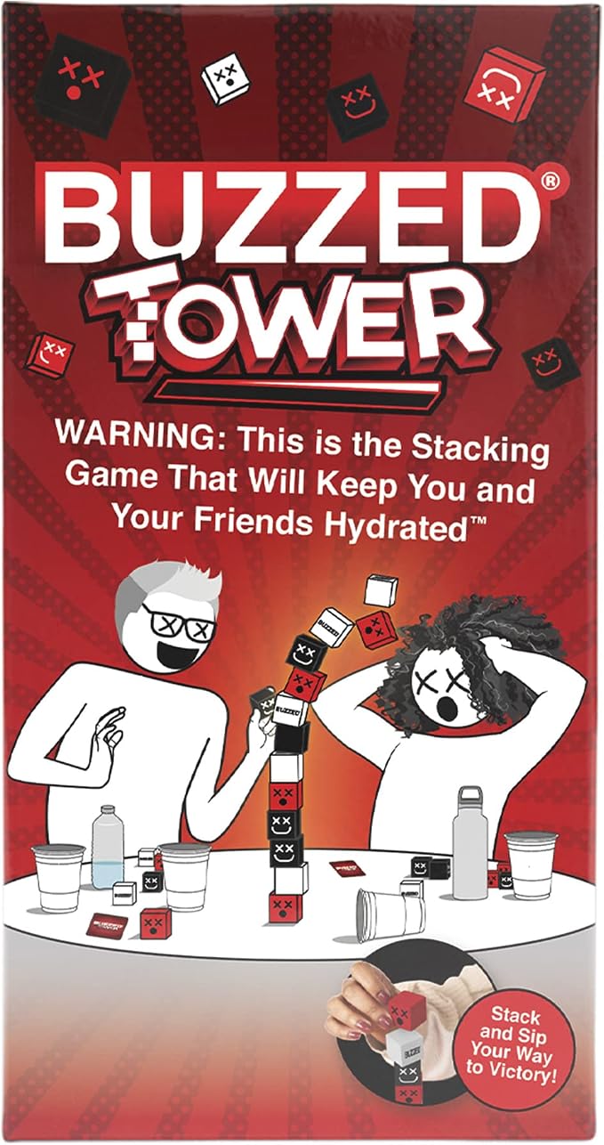 WHAT DO YOU MEME? Buzzed Tower: The Stack-and-Sip Drinking Card Game for Adults – Includes 30 Blocks, 80 Cards, and Big Laughs for Parties, Game Night, and Epic Bachelor Party Celebrations