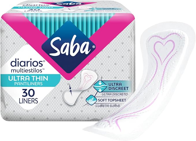 Saba Diarios Ultra Thin Multishape Pantiliners, Flexible & Versatile Panty Liners, 4-Pack of 30 Pads (120 Count)