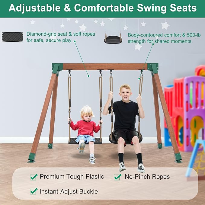 SELEWARE Heavy Duty Swing Set Brackets Including 2 A-Frame Swing Brackets, 4 Swing Leveling Base Brackets, 4 Swing Hangers & 2 Swing Seats, Complete DIY Outdoor Playground Hardware for Backyard, Kids
