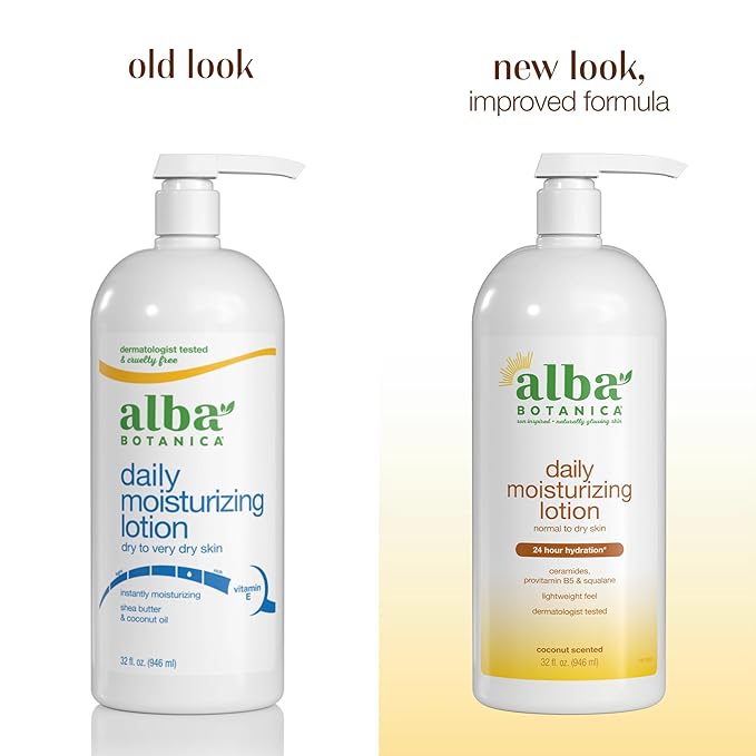Alba Botanica Daily Moisturizing Lotion, Dry to Very Dry Skin, with Shea Butter and Coconut Oil, 32 Oz (Packaging May Vary)