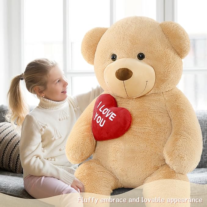 Tezituor 5ft Giant Teddy Bear Stuffed Animals - “I Love You”Red Heart Human Size Teddy Bear for Girlfriend,Boyfriend,Wife,Lover-Birthday, Anniversary, Valentines