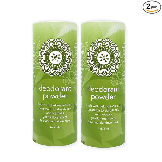 Honeybee Gardens Deodorant Powder 2 Pack, 4 oz Each – Aluminum Free & Talc Free Body Powder for Men & Women, Multi-Use for Underarms, Feet & Chafing, Vegan, Cruelty Free