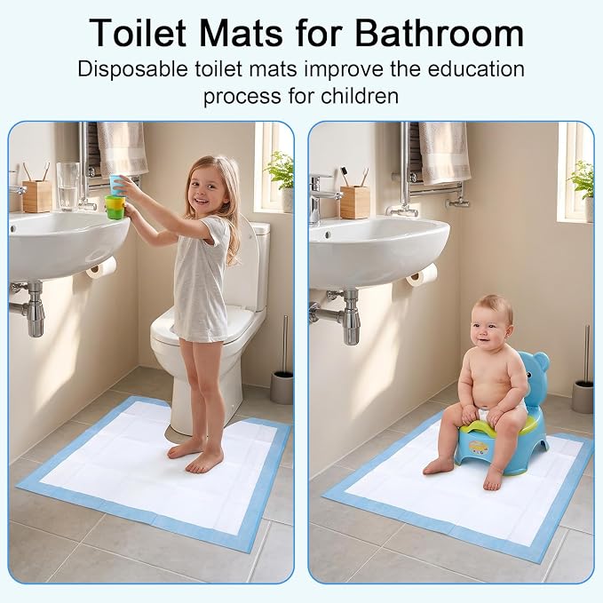 25 Pack Disposable Toilet Mats,Absorbent Toilets Floor Protector from Urine,U-Shape Disposable Toilet Training Rug,Waterproof Toilets Commode Mat for Children Adult