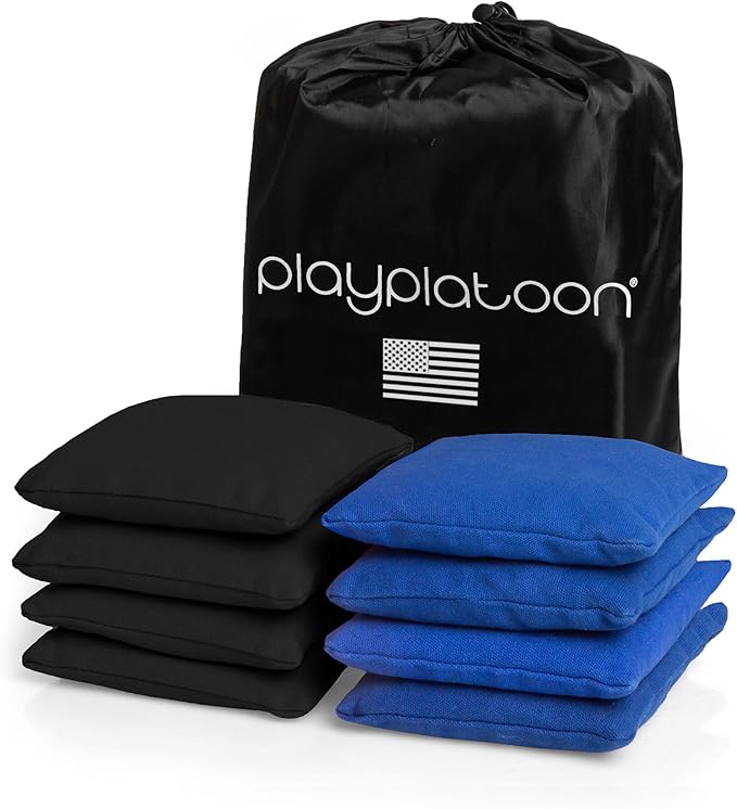Play Platoon Cornhole Bags Weather Resistant- Set of 8 Regulation Bean Bags for Tossing- Official Professional Size & Weight Corn Hole Bags Two Color All Weather Cornhole Beans Bag Set with Tote Bag