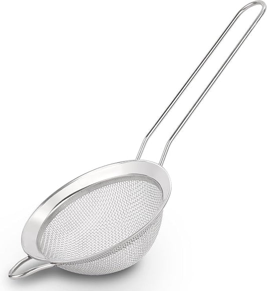 D Fine Mesh Strainer, Stainless Steel Sieve Sifter with Handle, Small Metal Strainer for Loose Tea, Juice, Drink, Herbs, Mini Sifter for Flour, Matcha, Kitchen, Baking, 3-Inch (10x3, Silver)