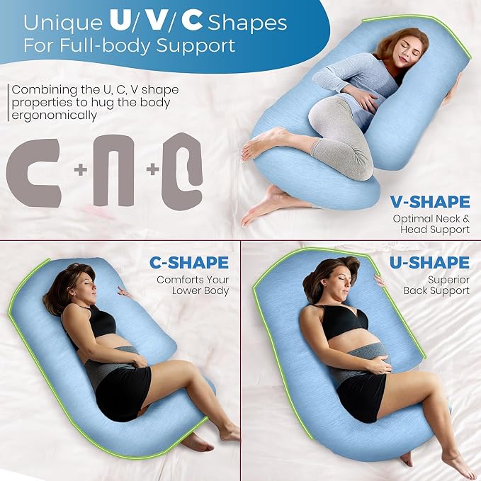 PILLANI Pregnancy Pillows for Sleeping - V C U Shaped Full Body Pillow with Removable Cover, 57inch Cooling Maternity Pillow for Pregnant Women, Support for Back Belly Legs Hip - Pregnancy Must Haves