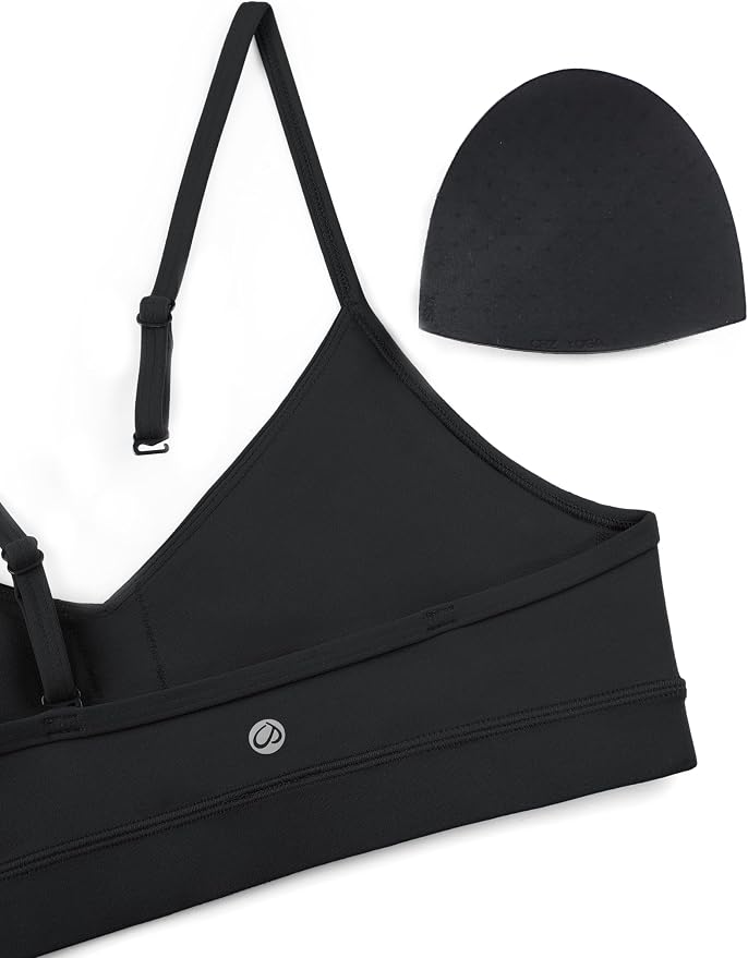 CRZ YOGA Butterluxe V-Neck Sports Bras for Women - Adjustable Thin Straps Padded Yoga Top Basic Wireless Camisole