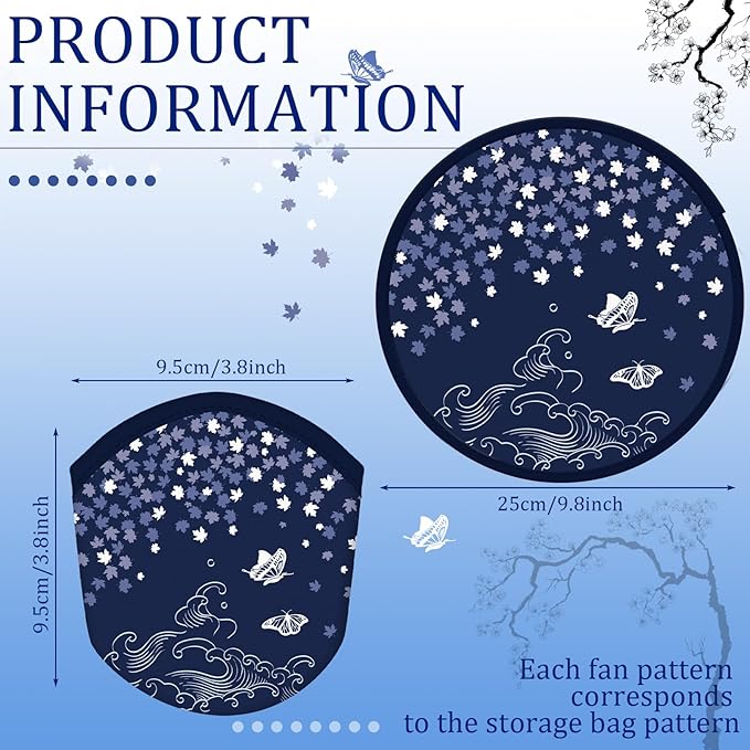 Gejoy 24 Pieces Chinese Style Flowers Foldable Flying Disc Fans Handheld Compact Cooling Multi Role Round Fans for Outdoor Games for Women Man Party Favors Decorations Portable, 8 Style