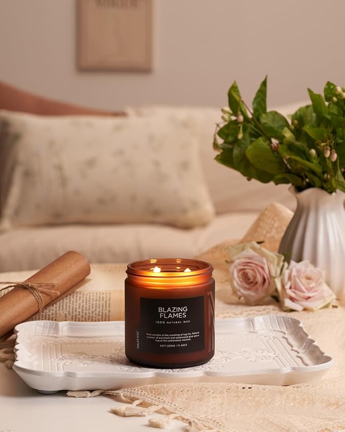 M&SENSE Blazing Flame Candles for Home Scented, 11.6oz 70 Hours Long Lasting Candle for Home Decor Housewarming Gift, 2 Cotton Wick Natural Soy Wax Scented Candles Gifts for Mom Grandma Her
