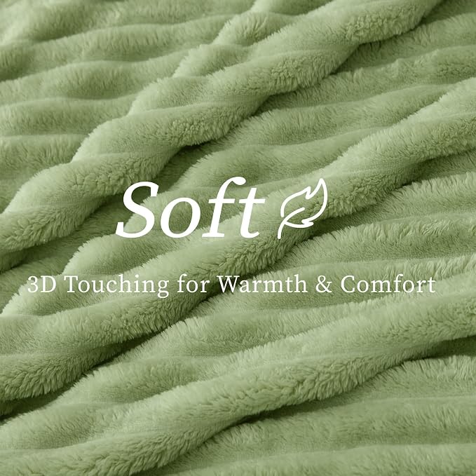 BEDELITE Ribbed Twin Blanket for Couch & Bed, Sage Green, 60"x80" | Ultra-Soft Plush Fleece, Cozy, Warm Yet Lightweight, Ribbed Texture, Home Decor, Machine Washable, Giftable, All-Season Use
