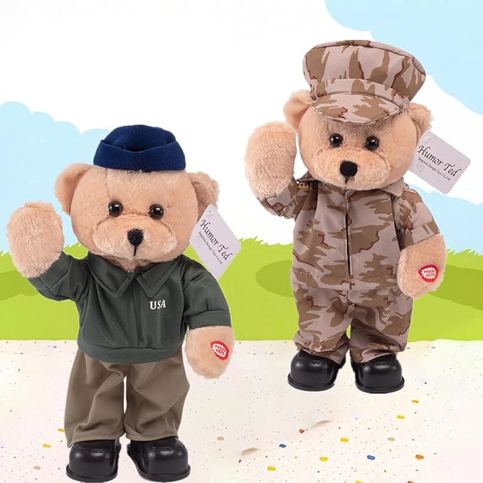 Singing Dancing Teddy Bear Stuffed Animals Children's Idol Military Hero Teddy Bear Stuffed Animal, US Army Theme Music Plush Toys,Independence Day Soldier Memorabilia Gifts for Kids 14"(Marine Bear)