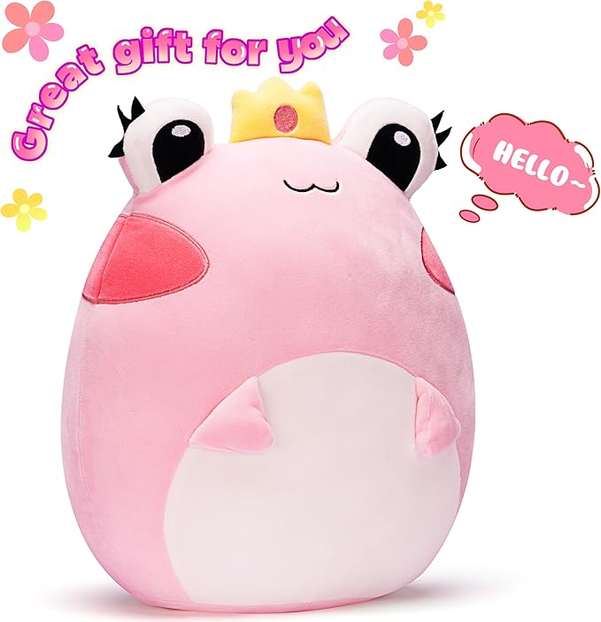Original 13.5-inch Large Frog Plush Pillow Stuffed Animal Toy,Big Size Cute Soft Toys Kawaii Cuddle Plushie,Gift for Girls Boys Children